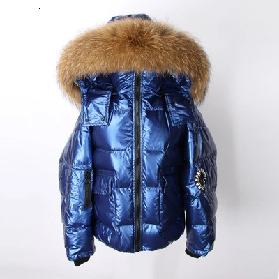 Blue true color ZURICHOUSE Зимний пуховик женский роскошный пуховик из меха енота Модный глянцевый свободный пуховик с капюшоном Женский пуховик - Цвет: Blue true color