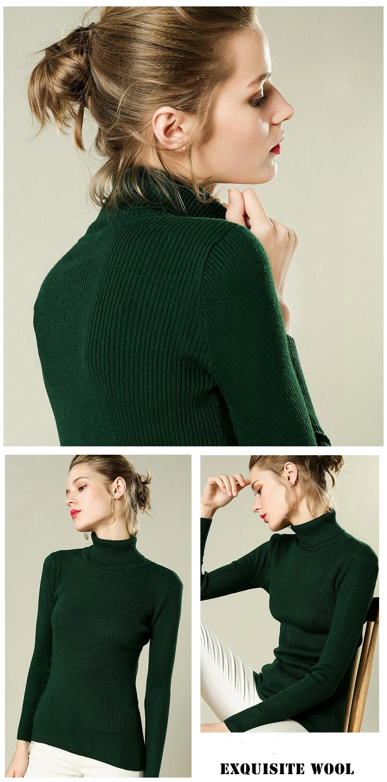 Осень Зима женский вязаный свитер с высоким воротом Повседневный мягкий модный однотонный тонкий женский эластичный пуловер