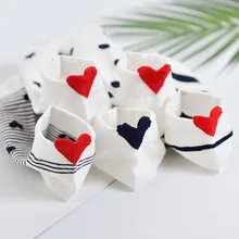 Женские хлопковые носки в Корейском стиле с сердечками, оригинальные лаконичные повседневные женские короткие носки, стильные удобные дышащие носки