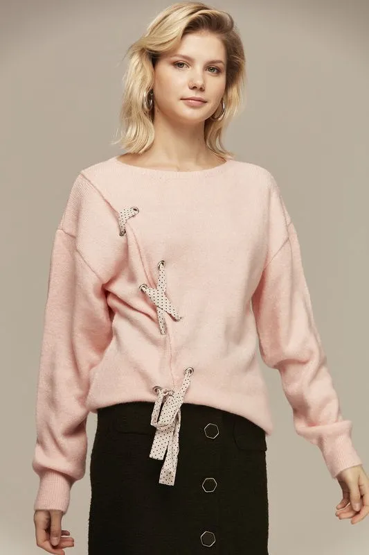 Bird Eye Fabric Detailed Bike Collar Sweater |