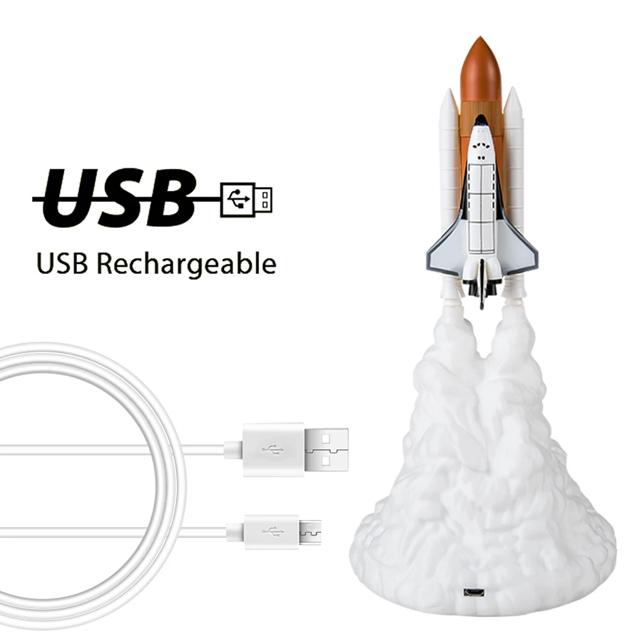 USB перезаряжаемая 3D печать Лунная лампа ракета космический челнок лампа Настольные лампы для гостиной спальни прикроватный домашний декор