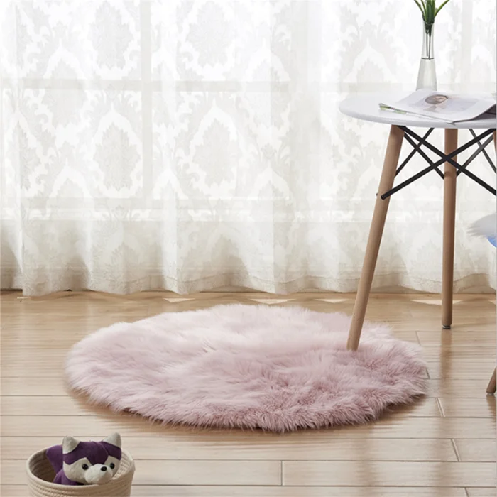 Pink Искусственная шерсть овчина мягкий коврик для гостиной и спальни ворсистый Противоскользящий ковер круглой формы длинные пушистые ковры A010A - Цвет: Pink