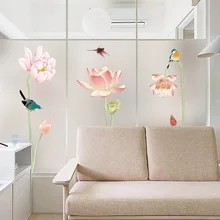 Китайский Лотос самоклеящаяся адсорбционная Пленка стеклянная наклейка оконная пленка полупрозрачная непрозрачная оконная бумага
