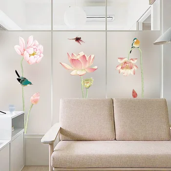 

New Chinese Lotus Self-adhesive Adhesive Adsorption Film Glass Sticker Window Film Translucent Opacity Window Paper