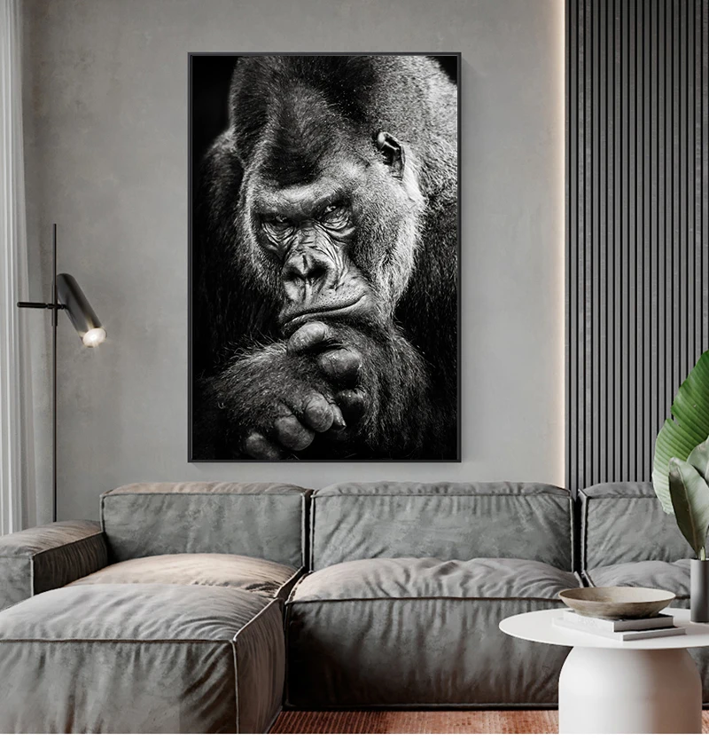 Nordic Wall Picture for Living Room Decoration Monkey Animal Poster Black White Canvas Print Abstract Artwork Art Painting