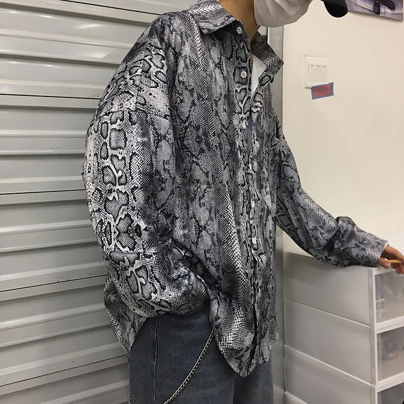 Unisex ! Men Vintage Streetwear Blouse Hip Hop Harajuku Punk Gothic Snakeskin Print Tops Shirt Men Blouse Korean Camo Rap Blusas