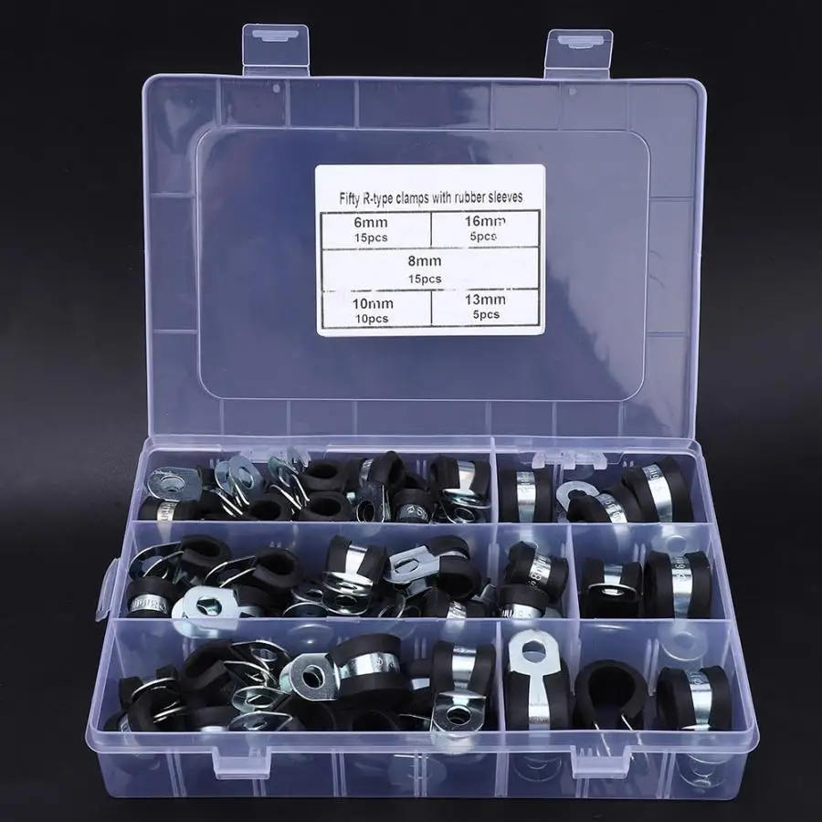 

50pcs R-Type Rubber Padded Hose Clamp Electrical Wire Cable Clip 6-16mm woodworking tools carpentry