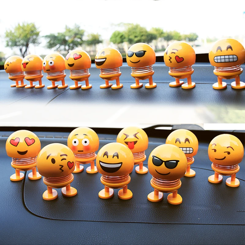 

Shaking Head Toys Car Ornaments Bobblehead Nod Dolls Cute Cartoon Funny Emoji Wobble Head Robot Lovely Car Dashboard Decor Auto