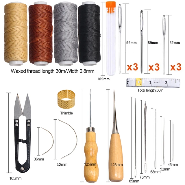 IMZAY Leather Sewing Kit With Waxed Thread Large Eye Leather Sewing  Stitching Needles Tape Measure Leathercraft Sewing Tools Set - AliExpress