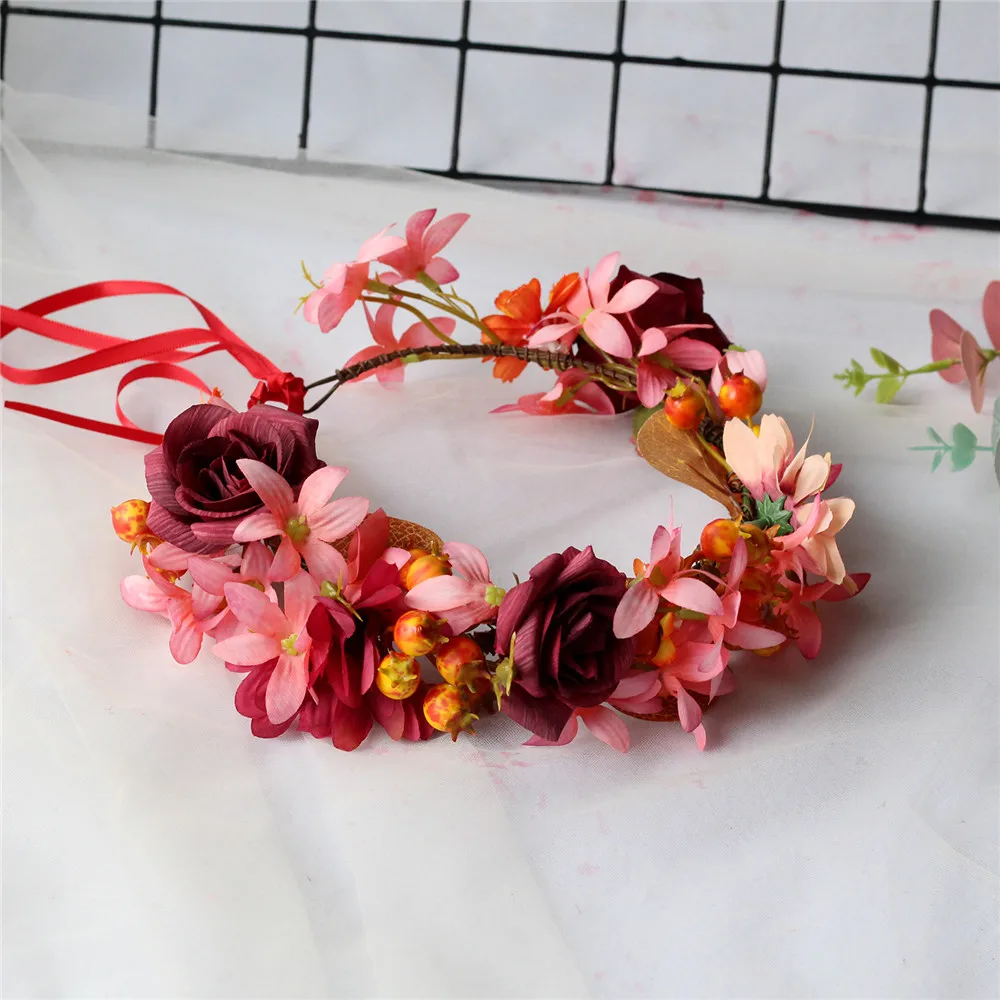 Flower Crown Wedding Bohemian Wreath Hairband Party Floral Girl Hair Accessories Flower Headband Garland Headpiece