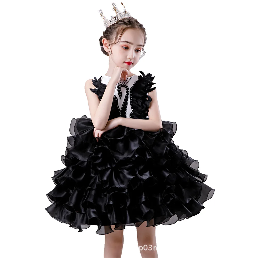 Г. Детские платья многослойное платье-пачка принцессы с черным лебедем для девочек элегантный красный праздничный костюм для маленьких девочек