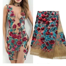 5 ярдов/партия красные нигерийские кружева с блестками ткани Idian кружева ткани вышивка африканский тюль французские кружева материалы для женского платья