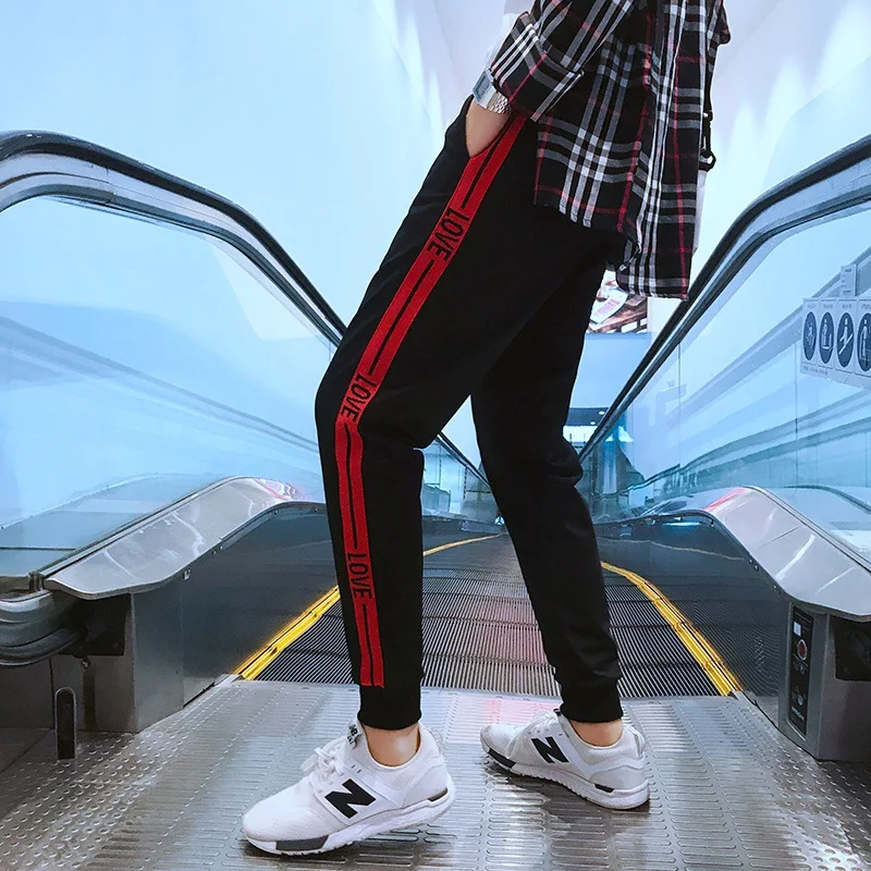 

Spring And Summer New Style Casual Pants MEN'S Trousers Hong Kong Style New Style Black And White with Pattern Trend Beam Leg Sk