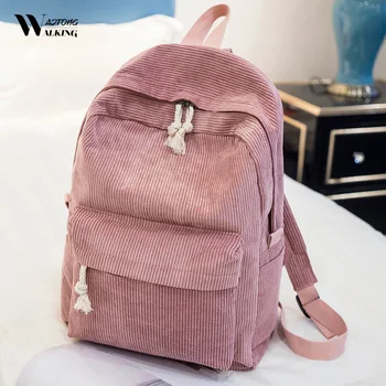 

Women Preppy Backpack Female Soft Corduroy Design School Backpack For Teenage Girls Striped Bags Women Rucksack Travel Mochila