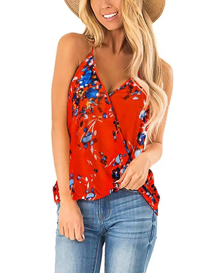 V-neck camisole top fashion print sleeveless bottoming shirt women