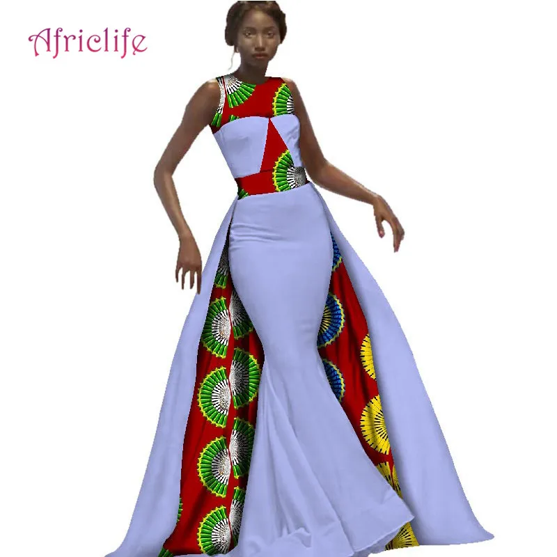 Женская африканская одежда, элегантные платья, африканская восковая печать, Базен Riche, без рукавов, длина до пола, вечерние платья с накидкой, WY2585