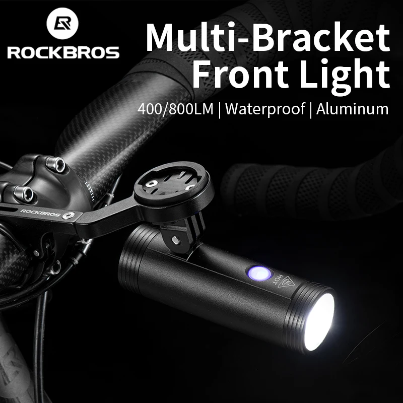 ROCKBROS Bicycle Headlight With Bracket IPX3 USB Rechargeable Flashlight 4-800LM 