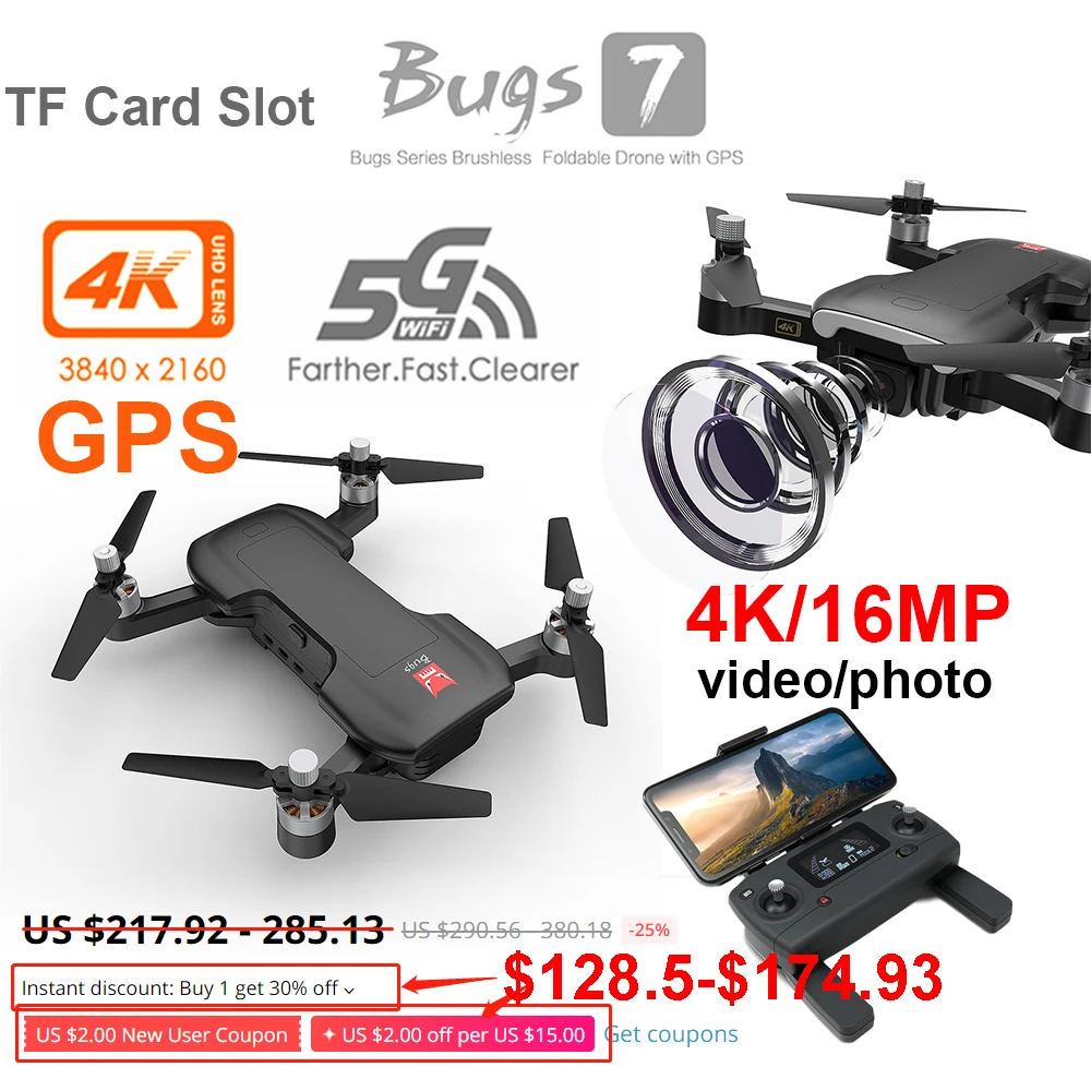 GPS Дрон Квадрокоптер 4K видеокамера rc gps 5G wifi FPV Профессиональный mjx B7 VS B5W B4W