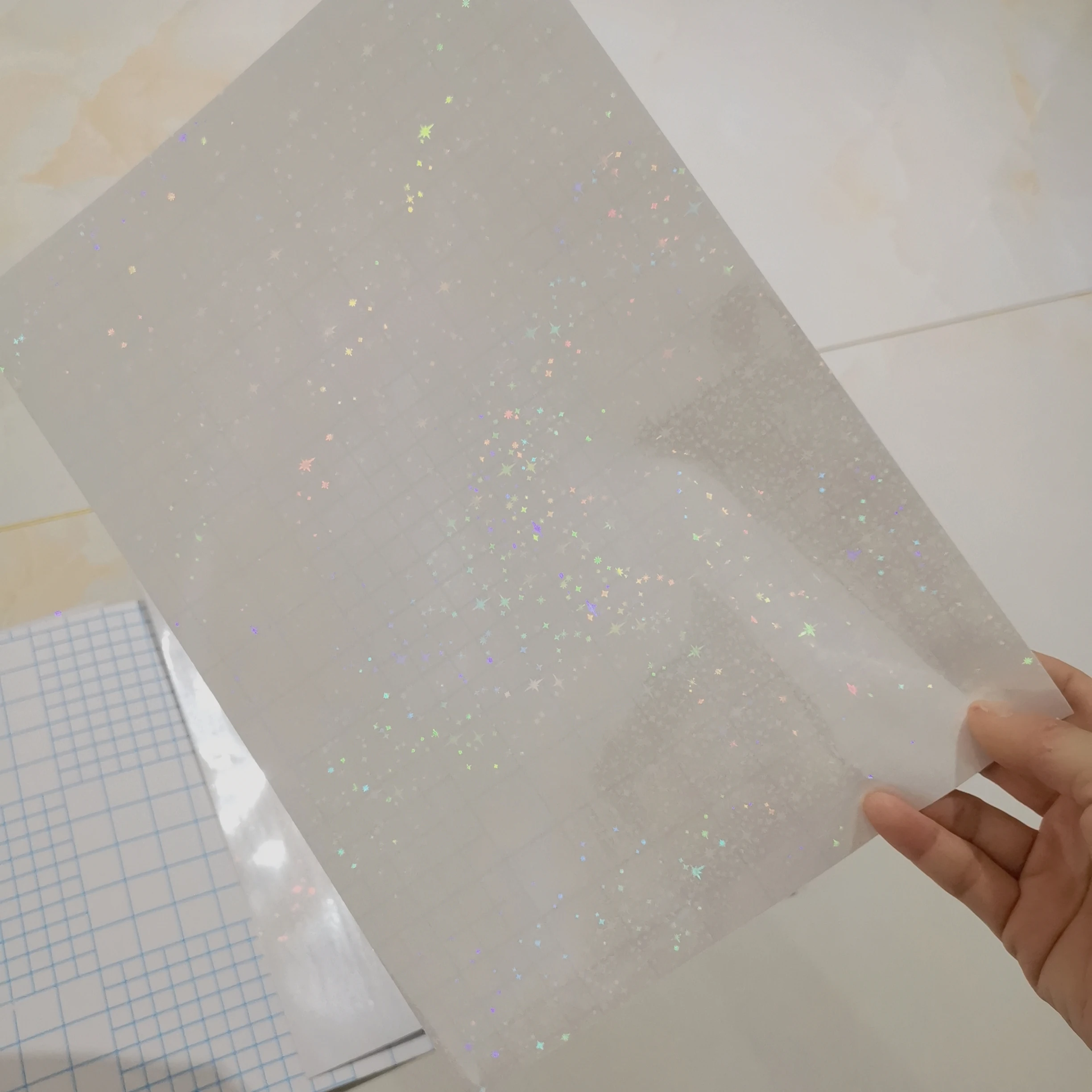 Holographic Sand Glitter Plus Five Star Foil Adhesive Tape Cold Laminating  On Paper Plastic 50Sheets 210x297MM DIY Package Card - AliExpress