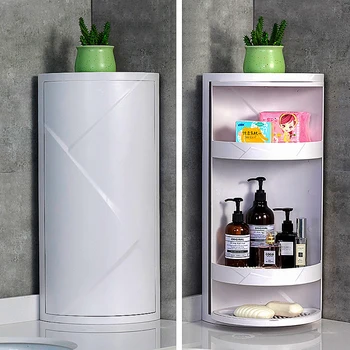 

Bathroom Rotating Corner Storage Rack Triangle Wall Shelf Bathroom Organizer Kitchen Storage
