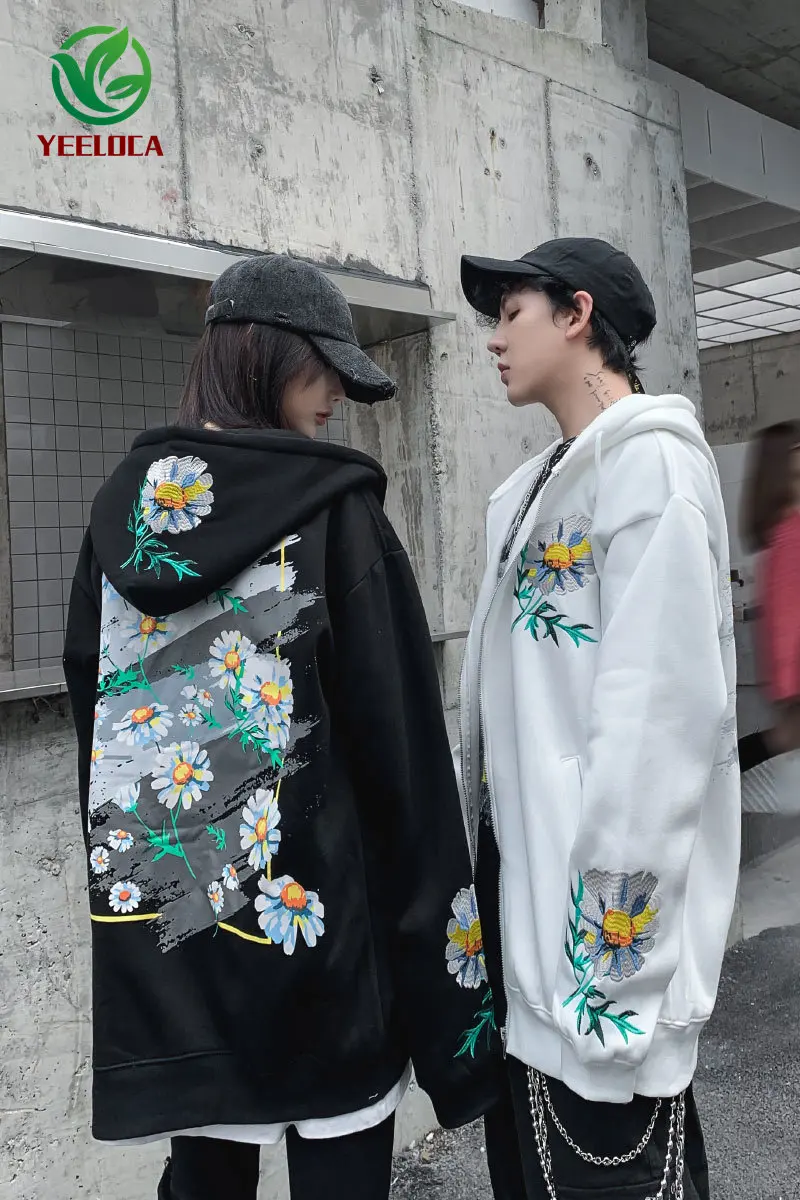Зимняя теплая утолщенная бархатная толстовка с капюшоном для мужчин и женщин, кардиган на молнии, куртка, повседневное пальто с хризантемами