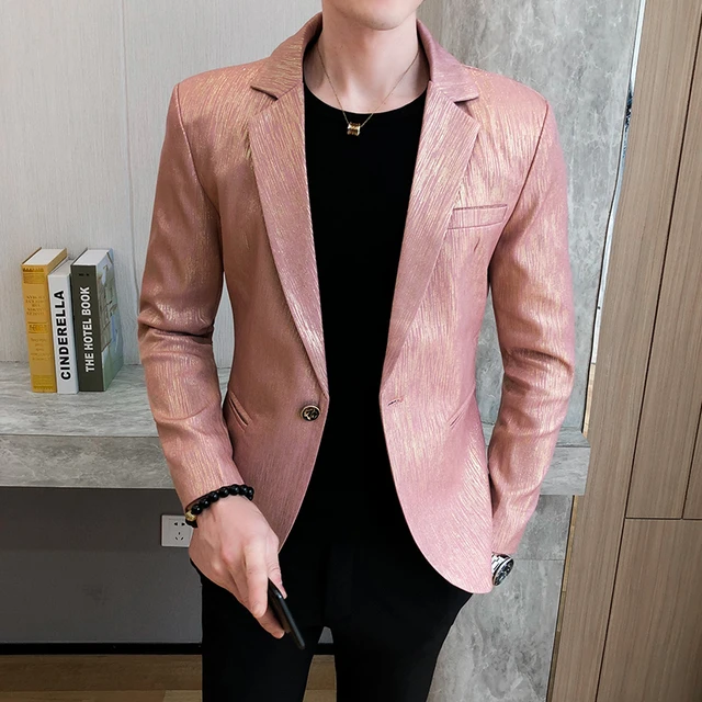 Blazer rosa de estilo inglés Vintage para hombre, chaqueta con estilo para  hombre, traje, chaqueta ajustada - AliExpress