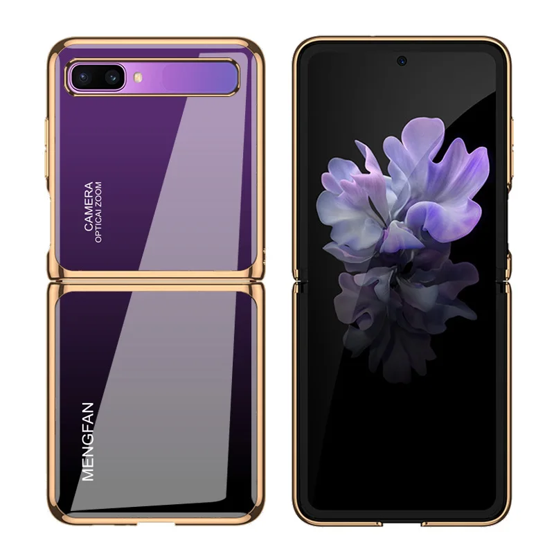 For Samsung zflip mobile phone case sm-f7000 folding 5g protective case f7070 gradient color f700n glass electroplating