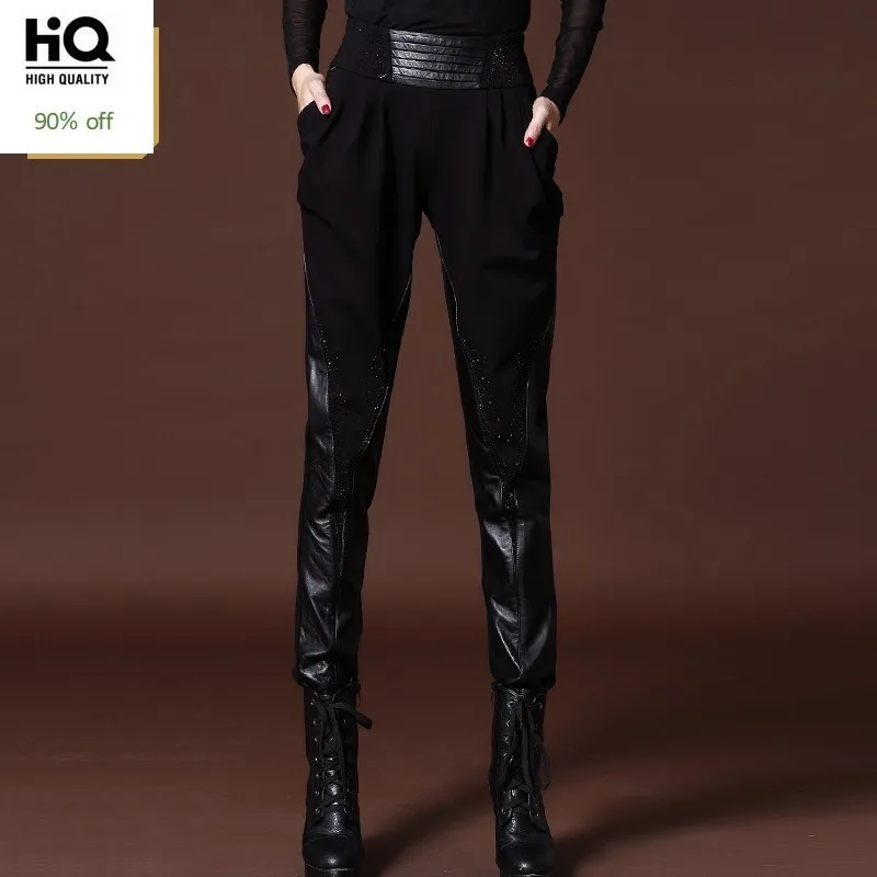 Mode Vrouwen Echt Lederen Spliced Harembroek Office Lady Sexy Hoge Taille Potlood Broek Real Lederen Plus Size 5XL Broek Mode Vrouwen Echt Lederen Spliced Harembroek Office Lady Sexy Hoge Taille Potlood Broek Real Lederen Plus Size 5XL Broek