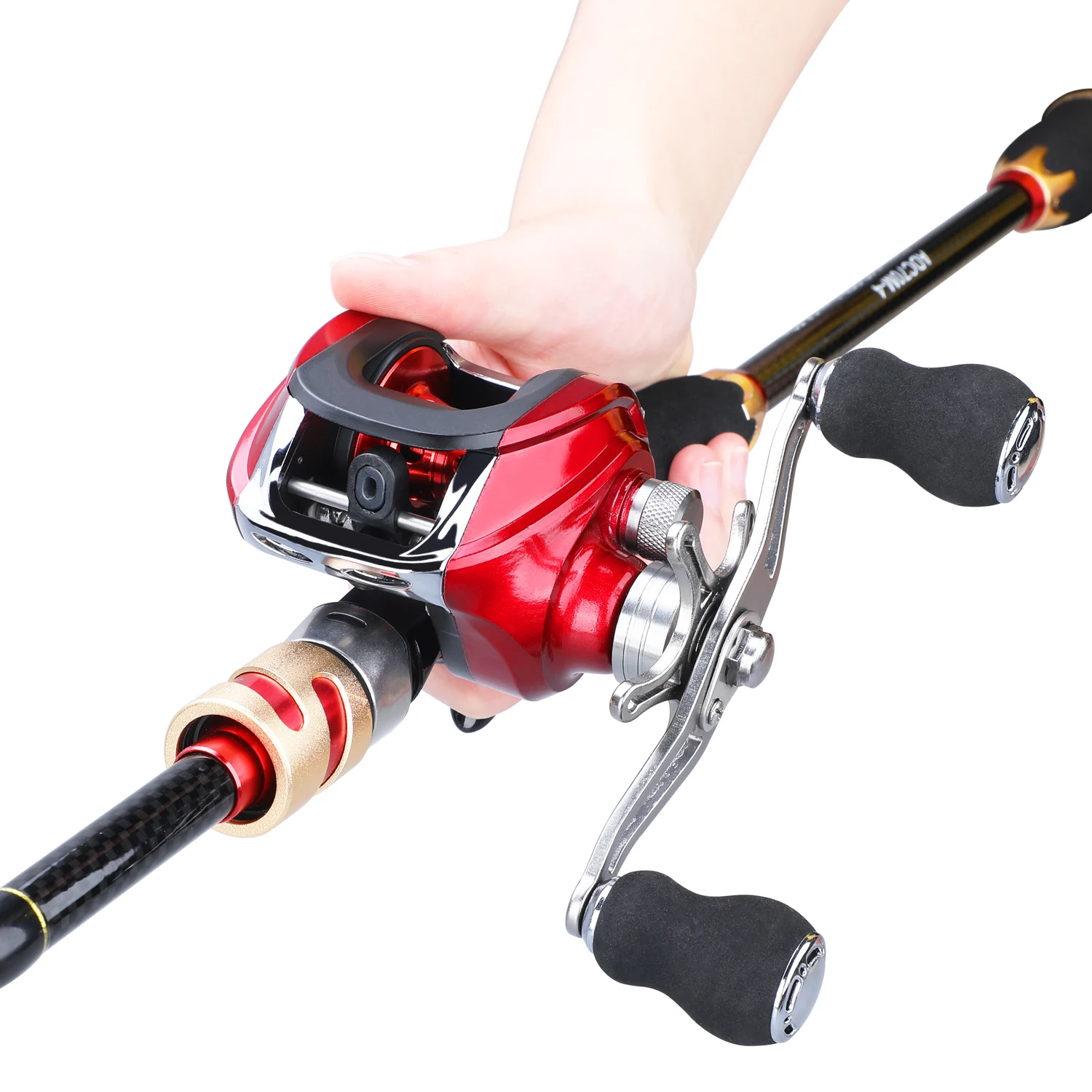 Sougayilang 3 Colors Fishing Rod Combo 1.8/2.1m 4Section Combo Fiber Fishing Pole and 17+1bb 6.3:1 High Speed Gear Ratio Set