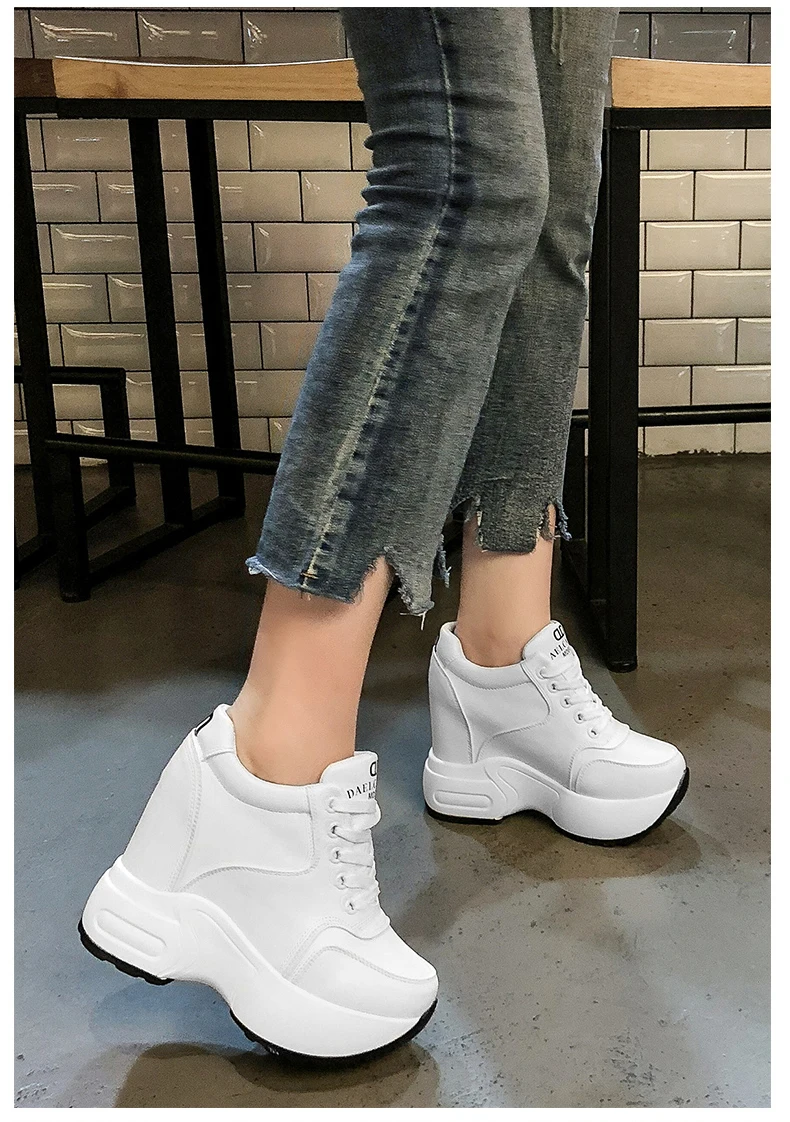 Leather Chunky Platform Height Increased Sneakers 10cm - true-deals-club