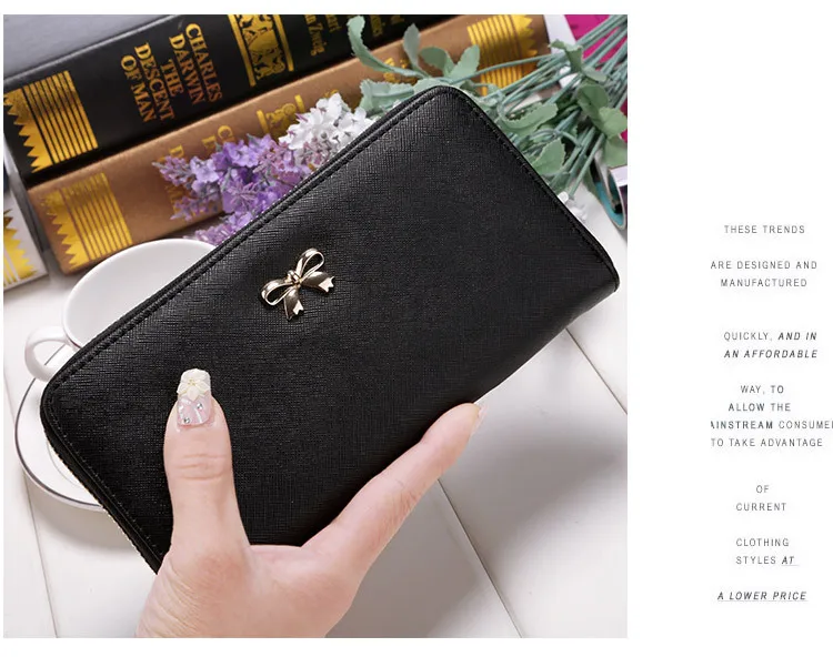 Cards Holder Wallet Ladies Cute Bowknot Women Long Wallet Pure Color Clutch Bag 2020 New PU Leather Purse Phone Card Holder Bag