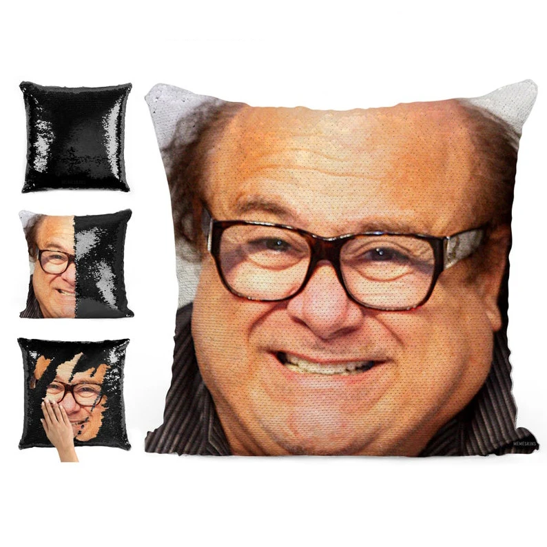 

Super Shining Danny Devito Reversible Color Changing Pillow Case Magical Nicolas Cage Cushion Cover With Sequins Pillow Cover