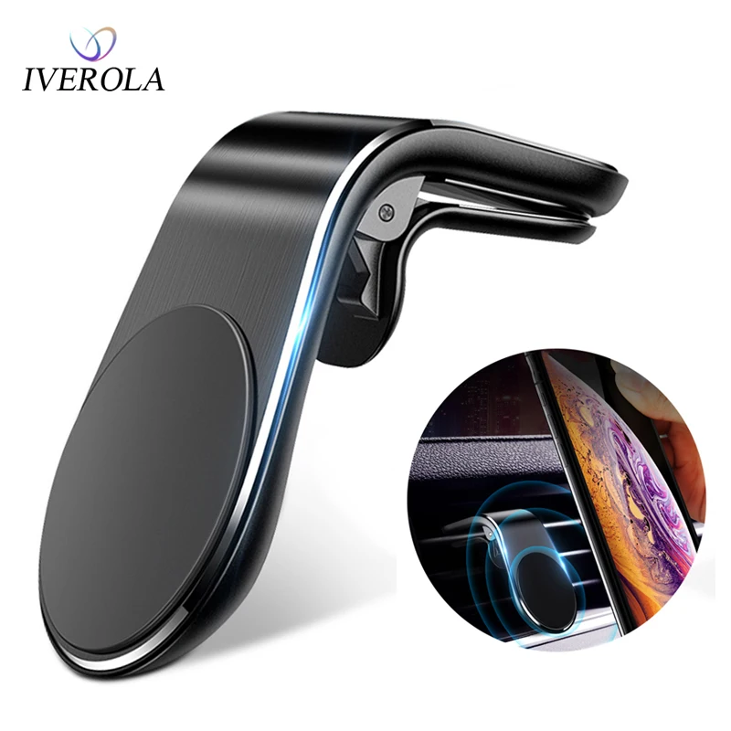 

Univerola Magnetic Car Phone Holder Universal L- Type Mini Air Vent Clip Mount Magnet Mobile Stand Support For Xiaomi/ iPhone