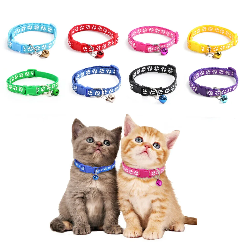 

Nylon with Bell Tie Pet Cute Paw Dog Cat Puppy Charm Paw Print Adjustable Safety Kitten Collars for Dog and Cat Dropship