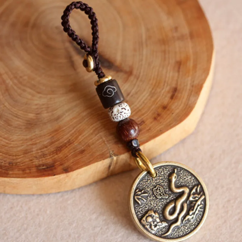 

Wallet Pure Copper Accessories Zodiac Sign Snake Pendant Key Buckle Copper Metal Pendant Brass Small Car key Pendants Gift