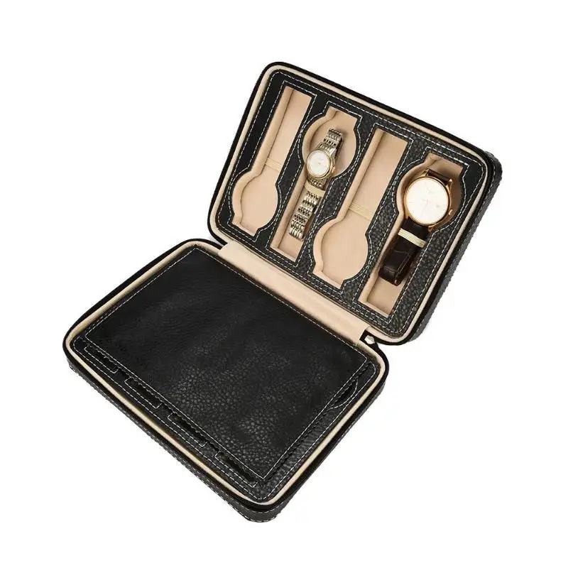 

2/4/8 PU Leather Travel Watch Storage Case Zipper Wristwatch Box Organizer