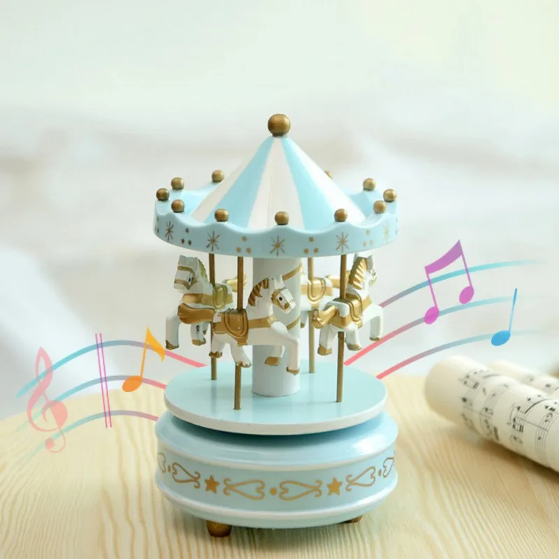 

2018 Creative Hand Painted Wooden Carousel Music Figurines Miniatures Merry-Go-Round Horse Christmas Birthday Gift PGM
