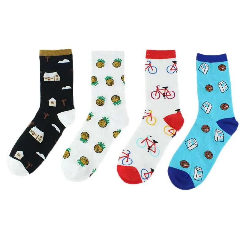 

Adult Fancy Cotton Socks Pineapple House Chocolat Biscuit Boxed Milk Cycling Riding Bicycle Bike Cute Design Support Dropship