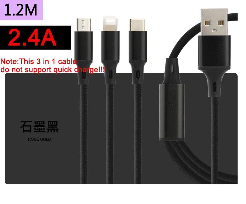 5A тройной кабель SuperCharge 3 в 1 USB кабель мульти зарядное устройство зарядный кабель для huawei mate 30 20 10 Pro P30 P20 P10 Pro Honor 20 - Цвет: 2.4A Black