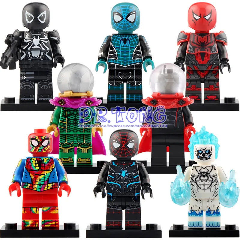 

50pcs Spiderman Far From Home Agent Venom Ghost Rider Spider Man Mysterio action figures Building Blocks Toys KT1028