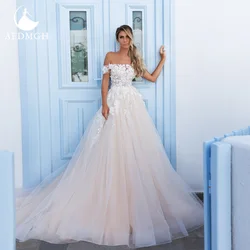 Aedmgh A-Line Beach Wedding Dresses 2021 Boat-Neck Off The Shoulder Robe De Mariee Appliques Romantic Plus Size Vestido De Novia