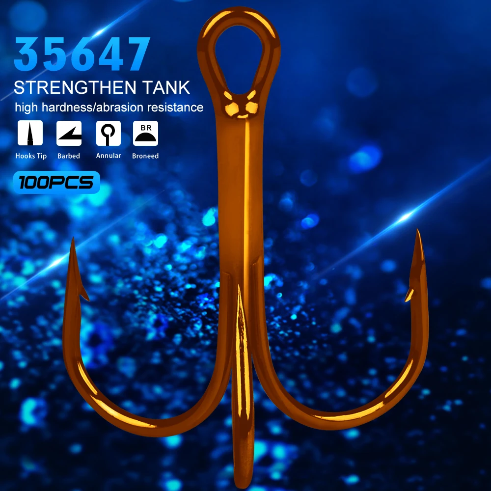 

100PC Fishing Hook Overstriking Antirust Fishing Tackle 2#-10# High Carbon Steel Trebl E Hook Brown Pesca