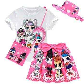 

LOL Surprise Doll A Set Clothes Short-sleeved Short Skirt Bag Fisherman Hat Girl Child Hat Child Suit Girl Four-piece Clothes