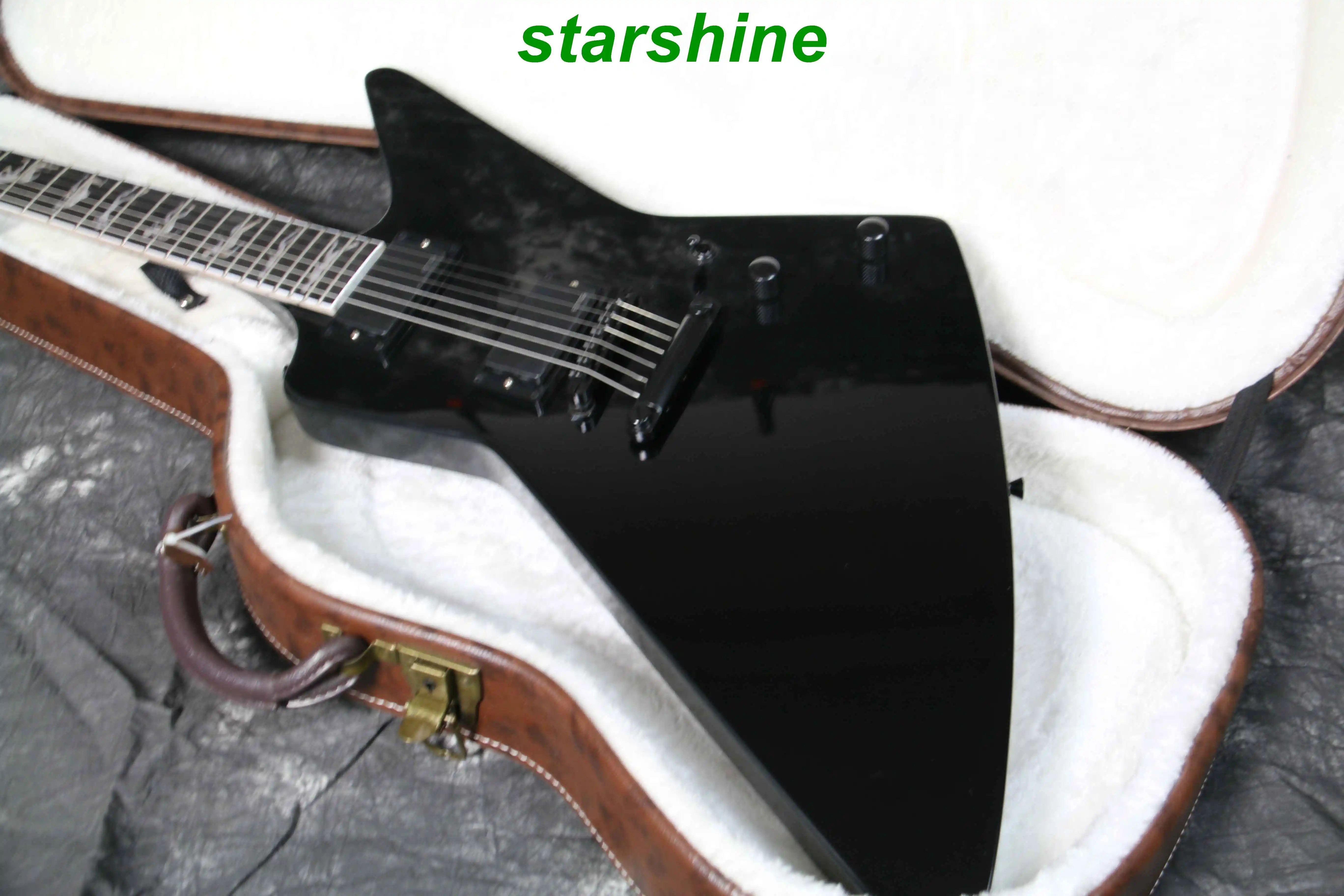 Качество Черный цвет набор в электрическая гитара ra жемчуг Белый Волк инкрустация гитара комплектующие черного цвета гитара