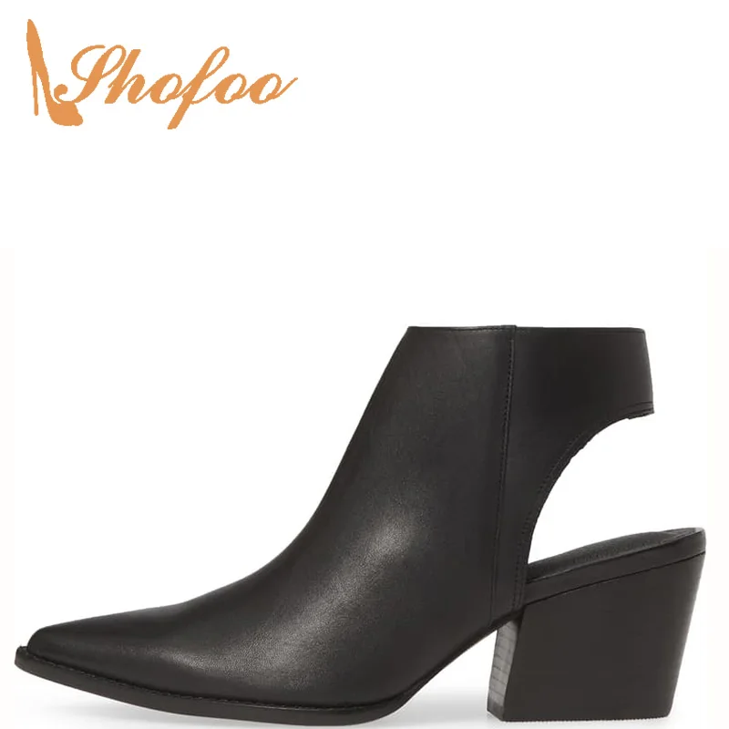 

Large Size 32 35 38 Brown Leopard Black Slingbacks Boots Woman Pointed Toe Zipper High Chunky Heels Ladies Summer Shoes Booties