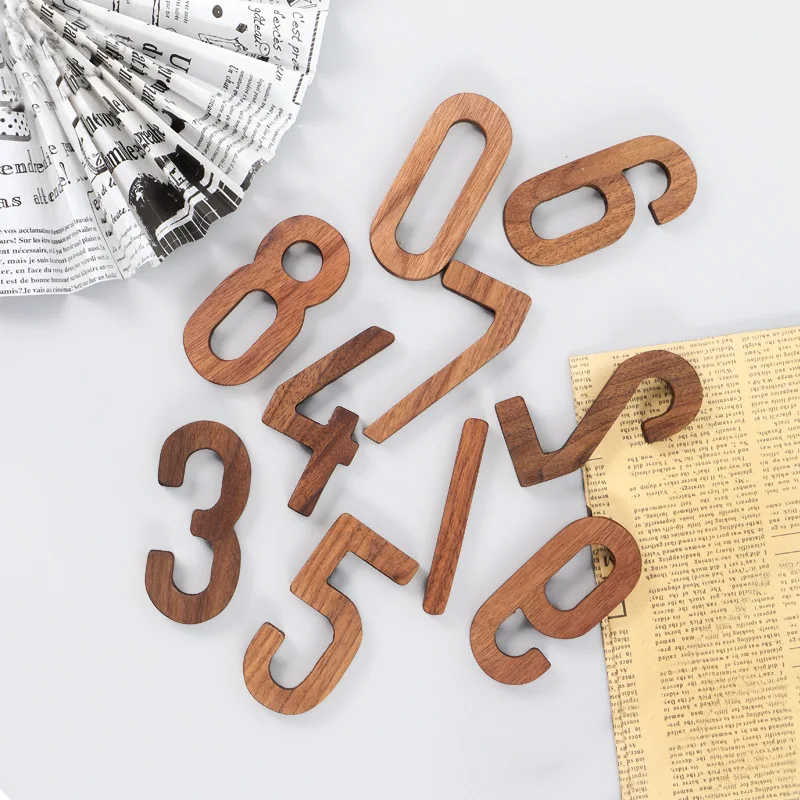 Black Walnut Wall English Alphabet Numbers Combination House Cafe Bar DIY Adhesive Wooden Decoration Letters Numbes