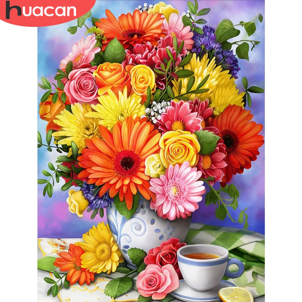 HUACAN Rose Diamond Mosaic Flower 5D DIY Painting Vase Full Embroidery Kits Decorative Paintings | Дом и сад