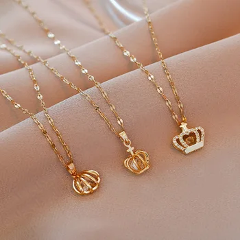 

2020 New Style South Korea Simple High Grade Sense Elegant Necklace Women's Tennis Red Rose Gold Versatile Titanium Steel Choker