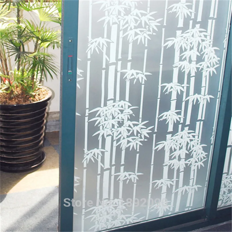 

LUCKYYJ Frosted Privacy Window Film Opaque Vinyl Self-adhesive White Bamboo Glass Decorative Window Film Stickers Home Anti-UV