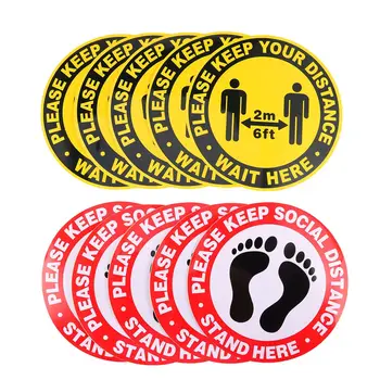 

10 PCS Keep Distance Stickers PVC Self Adhesive Durable Practical Round Reminding Sticker for School